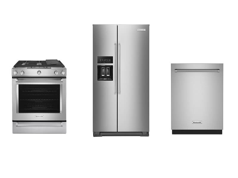 5 Burner Gas Convection Slide-In Range,&nbsp;22.6 cu ft. Counter-Depth Side-by-Side Refrigerator,&nbsp;360° Max Jets™ Third Rack Dishwasher&nbsp;